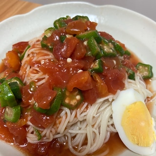 夏にぴったり！トマトとオクラの簡単素麺